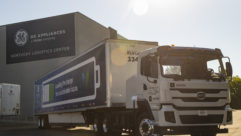 Picture of electric freight vehicle in front of GE Appliances warehouse