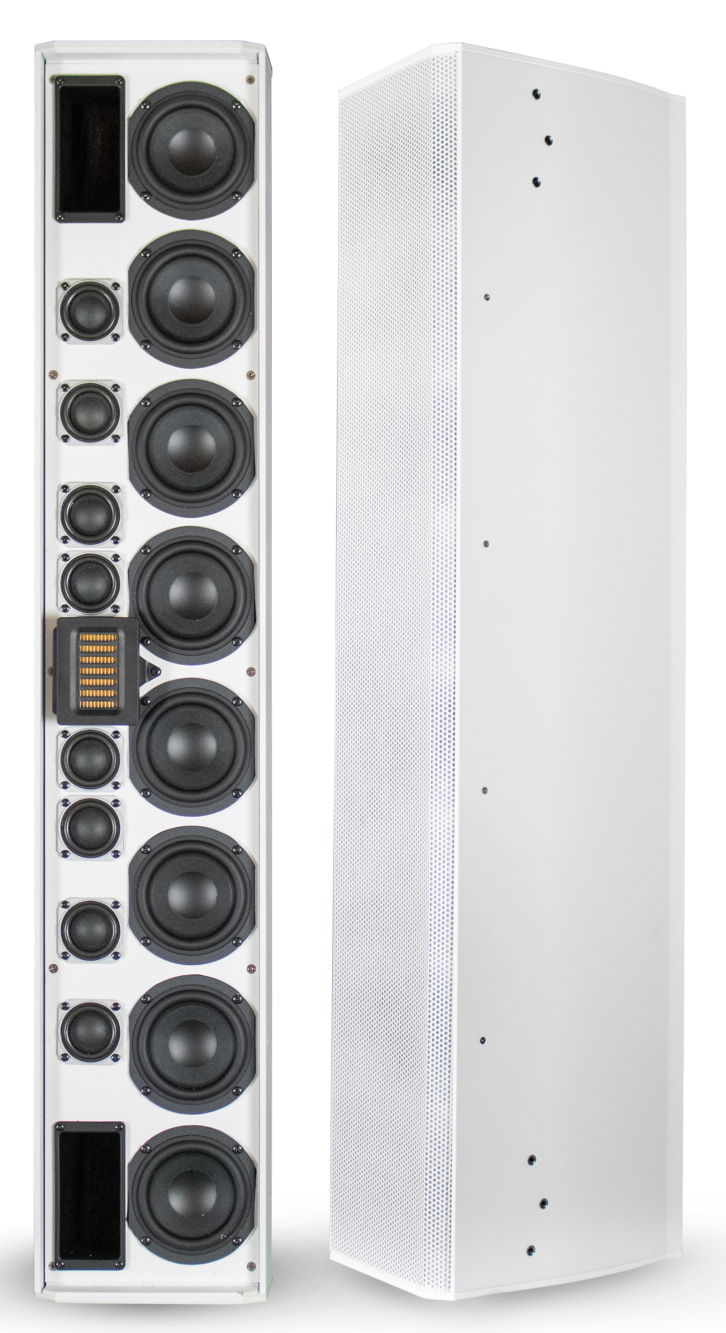 SoundTube Entertainment LA880i-II line array front and angled with grille
