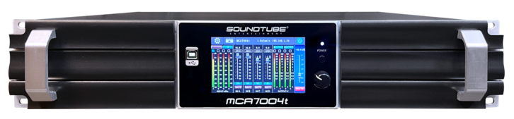 Front view of SoundTube MCA-7004t DSP Dante-enabled amplifier