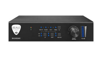 the Beale Street Audio BA330EARC, a compact 3-channel, 30-watt-per-channel Class D amplifier with eARC/ARC